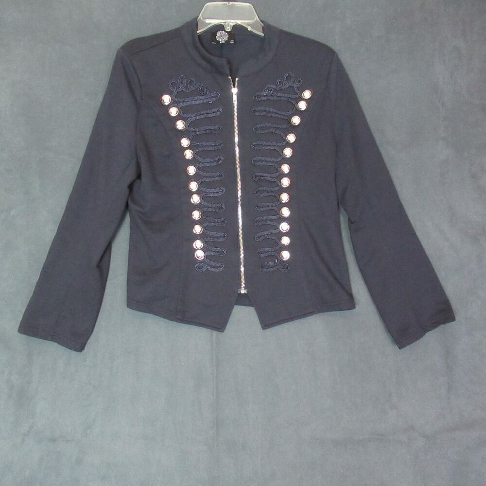 Hearts & Roses Jacket Womens 16 Blue Steampunk Romantic Military Club Kid Zip